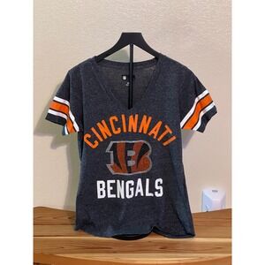 NFL‎ Cincinnati Bengals Women's V Neck T Shirt Sparkle Logo Orange White Size M